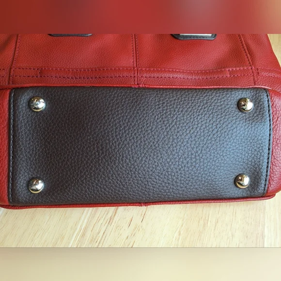 Tignanello "Perfect Pockets" Mini Tote Handbag With Feet Red and Brown - Picture 6 of 12